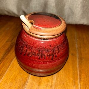 vintage, unique, rare, honey or jam handmade pottery pot in excellent condition